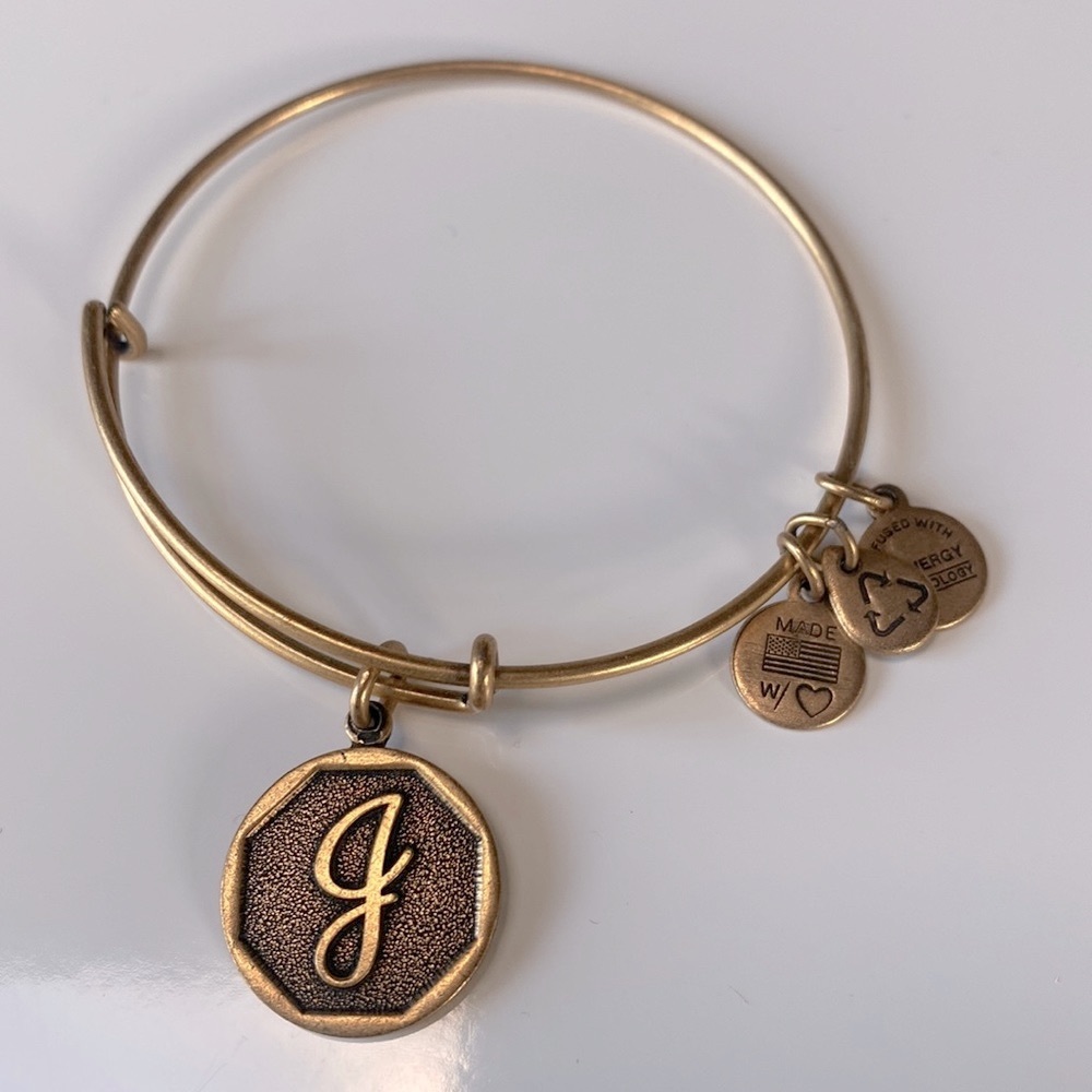 Alex & Ani "J" Initial Expandable Wire Bangle Bracelet, 2.5"